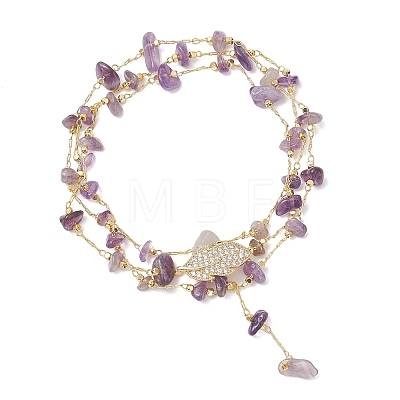 Natural Amethyst Chip Handmade Link Chain Necklaces NJEW-JN05811-01-1