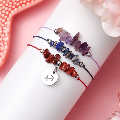 3Pcs Constellations Adjustable Nylon Cord Braided Bead Bracelets for Women Men BJEW-JB11325-10-1