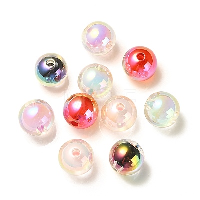 100Pcs UV Plating Transparent Rainbow Iridescent Acrylic Beads TACR-CJ0001-59-1