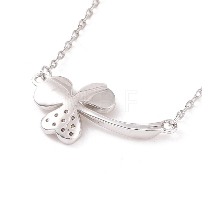 Rhodium Plated Sterling Silver Clover Pendant Necklace with Clear Cubic Zirconia for Women NJEW-P267-01P-1
