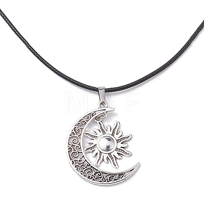 Tibetan Style Alloy Moon & Sun Pendant Necklace with Waxed Cords NJEW-JN04458-1