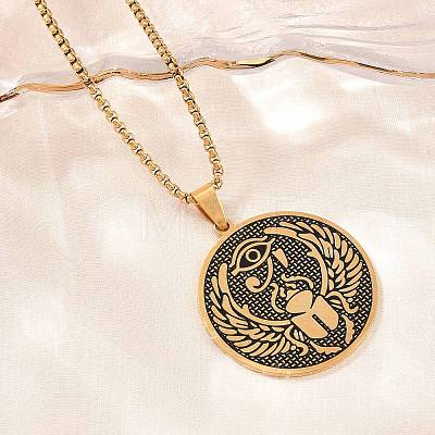 Religion 201 Stainless Steel Eye of Horus Egyptian Scarab Pendant Egyptian Scarab Box Chain Necklaces SA-H003-02G-1