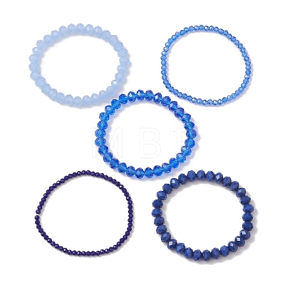 5Pcs 5 Styles Faceted Round Glass Beaded Stretch Bracelet Sets BJEW-JB10423-04-1