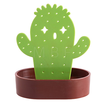 Lime Green Cactus Man Resin Earring Display Stands with Oval Trays PW-WGC2946-01-1