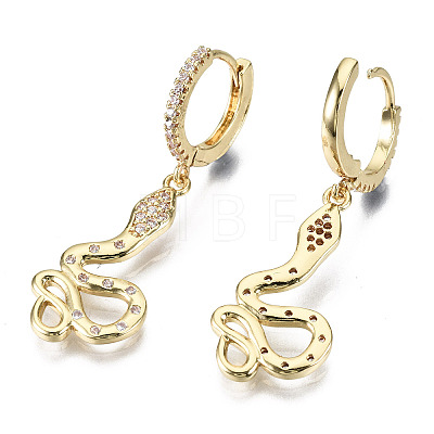 Brass Micro Pave Clear Cubic Zirconia Dangle Huggie Hoop Earrings EJEW-S208-107-NF-1
