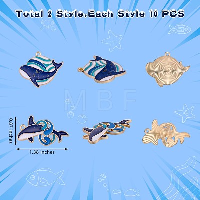 20Pcs Whale Enamel Charm Pendant Blue Whales Fish Charm Sea Animal Pendant for Jewelry Necklace Bracelet Earring Making Crafts JX299A-1