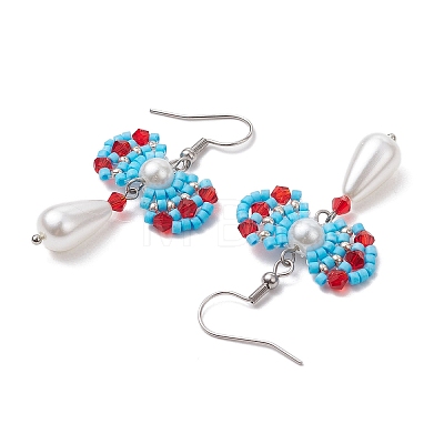 Handmade Glass Seed & Acrylic Beads Bowknot Dangle Earrings EJEW-MZ00298-02-1