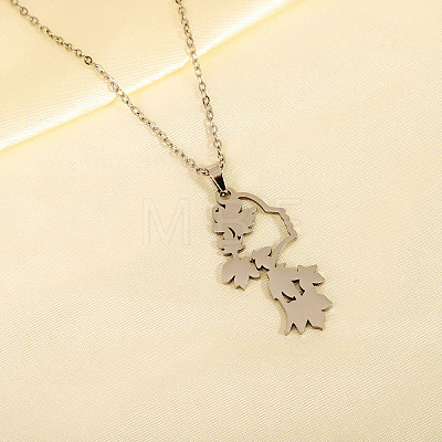 304 Stainless Steel 3D Maple Leaf Human Pendant Necklaces for Women WG5264D-02-1
