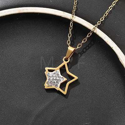 304 Stainless Steel Crystal Rhinestone Double Star Pendant Cable Chain Necklaces NJEW-Z056-02B-G-1