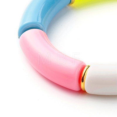 Chunky Curved Tube Acrylic Beads Stretch Bracelet for Girl Women BJEW-JB06684-03-1