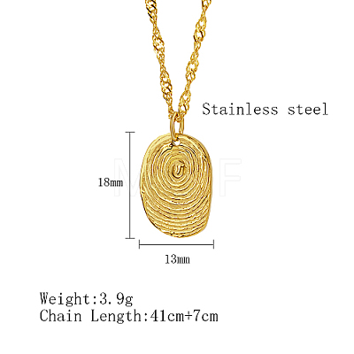 Stainless Steel Textured Oval Pendant Necklaces QQ8734-1-1