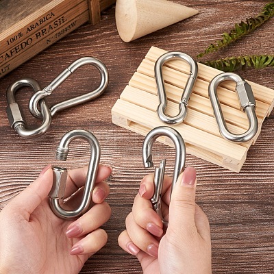 6Pcs 2 Style 304 Stainless Steel Rock Climbing Carabiners STAS-TA0001-33P-1