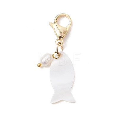 Shell Finsh & Cultured Freshwater Pearl Pendant Decorations HJEW-JM04637-1