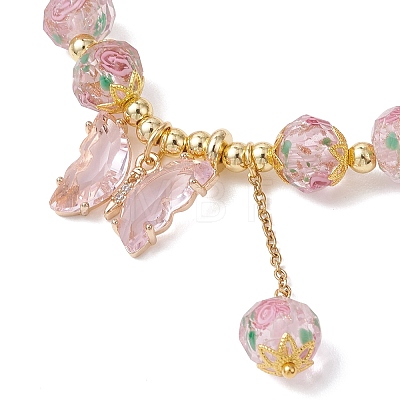 Handmade Gold Sand Lampwork Beaded Charm Bracelets BJEW-JB13010-01-1