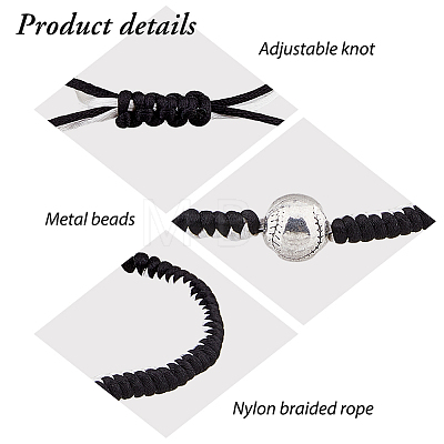 4 Sets 4 Colors Alloy Baseball Braided Bead Bracelets Set BJEW-AN0001-40-1