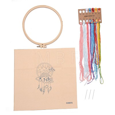 DIY Woven Net/Web with Feather Pattern Embroidery Kit DIY-O021-19A-1