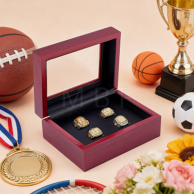 4-Slot Wooden Championship Ring Organizer Boxes with Acrylic Visible Window Lid and PU Leather Inside CON-WH0110-327B-1