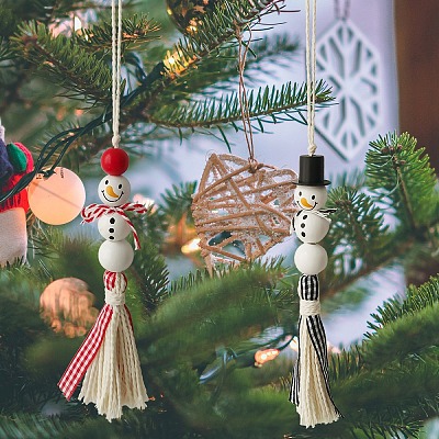 Wood Christmas Snowman Tassels Pendant Decorations PW-WG21DA5-01-1