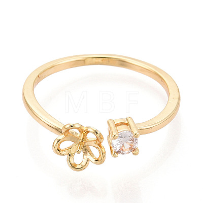 Flower Brass Micro Pave Cubic Zirconia Cup Peg Ring Settings LS-KK-N274-15G-1