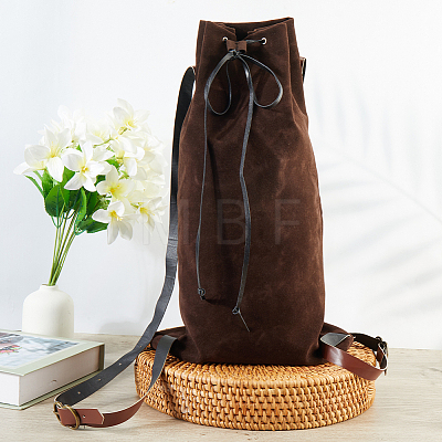 Flocking Fibre Drawstring Backpacks with PU Leather Straps and Alloy Clasps ABAG-WH20019-02B-1