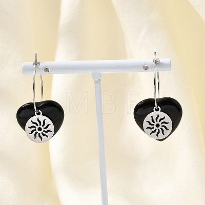 Natural Obsidian & 304 Stainless Steel Hoop Earrings for Women EJEW-G475-01P-04-1