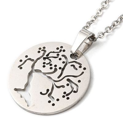 201 Stainless Steel Tree of Life Pendant Necklace with Cable Chains NJEW-Q317-12P-1
