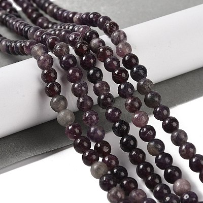 Natural Lepidolite/Purple Mica Stone Beads Strands G-P530-B06-02-1