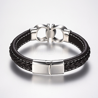 Men's Braided Leather Cord Bracelets BJEW-H559-15D-1