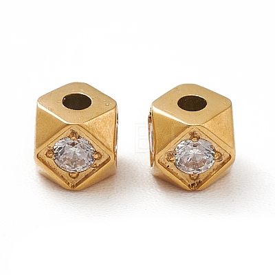 Ion Plating(IP) 304 Stainless Steel & Clear Cubic Zirconia Beads STAS-G295-02G-1
