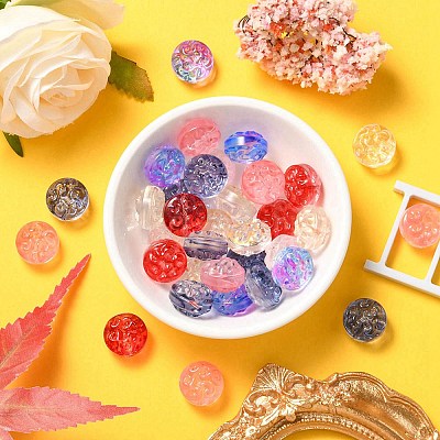 35Pcs Transparent Spray Painted Glass Beads GLAA-YW0001-61-1