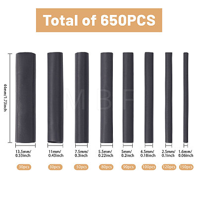 650Pcs PE Plastic Insulating Heat Shrink Tubing FIND-WH0816-218-1