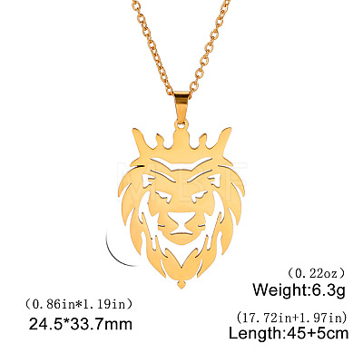 304 Stainless Steel Laser Cut Lion with Crown Pendant Necklaces FS-WGA74DF-02-1