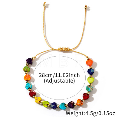 Adjustable Heart Natural Imperial Jasper & Brass Beaded Braided Bead Bracelets ZY5726-1