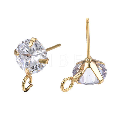 Brass Micro Clear Cubic Zirconia Stud Earring Findings KK-R132-065G-NF-1