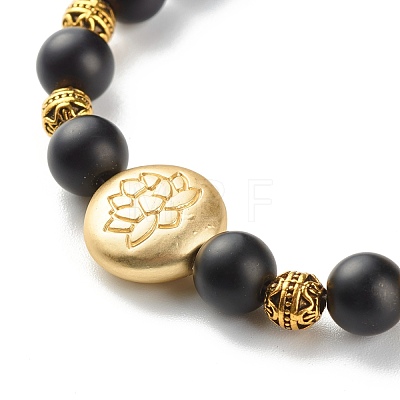 Natural Lava Rock & Synthetic Black Stone Round Beads Energy Stretch Bracelets Set BJEW-JB06969-1