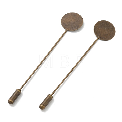 Brass Flat Stick Lapel Pins Round Base Settings Brooch Findings KK-H283-01AB-01-1