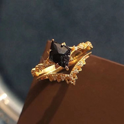 Rhombus Synthetic Blue Goldstone Finger Rings PW-WGF47D5-01-1