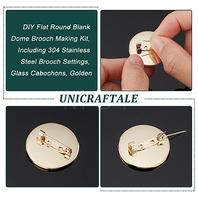 Unicraftale DIY Flat Round Blank Dome Brooch Making Kit DIY-UN0050-22G-1
