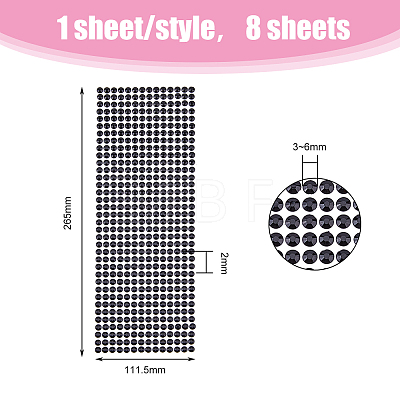 SUPERFINDINGS 8 Sheets 8 Styles Acrylic Rhinestone Stickers STIC-FH0001-20-1