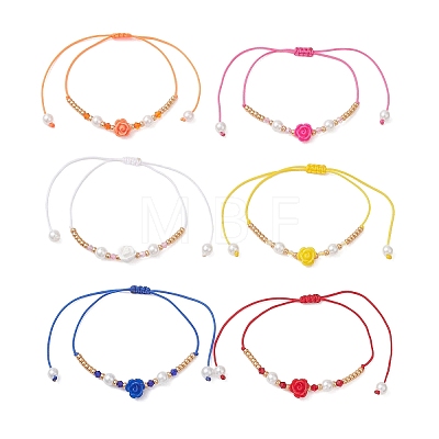 6Pcs Glass Seed Bead & Resin Braided Beaded Bracelets BJEW-MZ00307-1