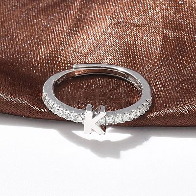 S925 Sterling Silver Adjustable Letter Rings for Women RJEW-M068-01P-K-1