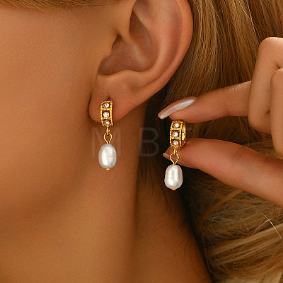 Elegant Brass & Imitation Pearl & Rhinestone Gold-plated Ladies Fashion Hoop Earrings NL6141-1