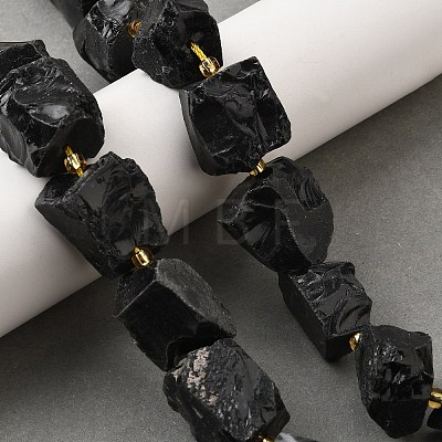Raw Rough Natural Black Obsidian Beads Strands G-Z087-B06-1