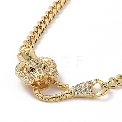 Cubic Zirconia Leopard Pendant Necklace with Brass Curb Chains for Women NJEW-G096-01G-04-1