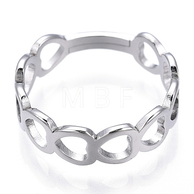 304 Stainless Steel Hollow Out Heart Adjustable Ring for Women RJEW-T027-11P-1