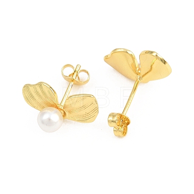 Leaf Brass Stud Earrings EJEW-D351-02G-1