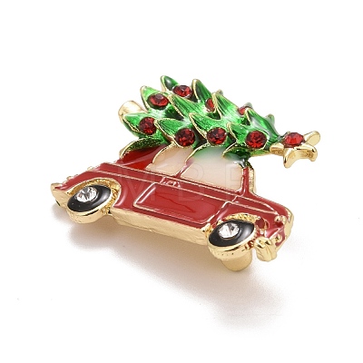 Colorful Christmas Tree with Car Enamel Pin with Rhinestone JEWB-A004-13G-1