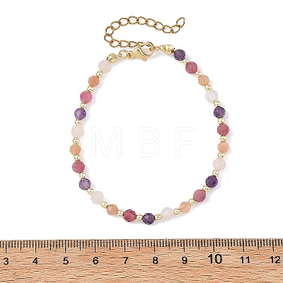 Natural Amethyst & Tourmaline & Sunstone & Rose Quartz Round Beaded Necklaces and Bracelet Set SJEW-JS01383-1