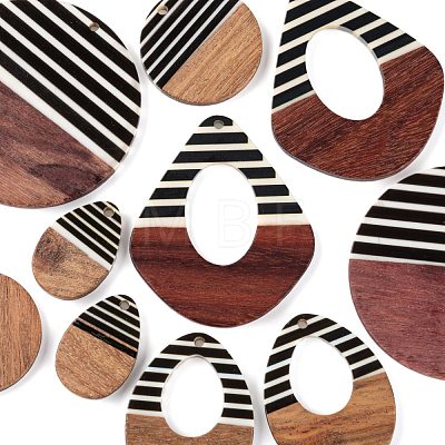 10Pcs 5 Style Resin & Walnut Wood Pendants RESI-LS0001-20-1