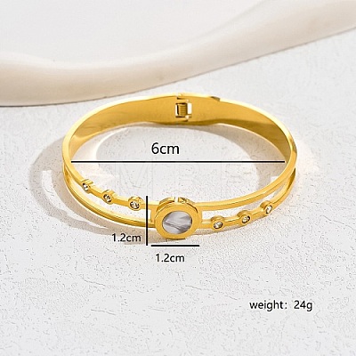 Real 18K Gold Plated Stainless Steel Micro Pave Cubic Zirconia Hinged Bangle for Women SJ3475-2-1
